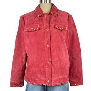 Draper's & Damon's Women's Coral Suede Floral Wooden Beaded Jacket (Sz L)